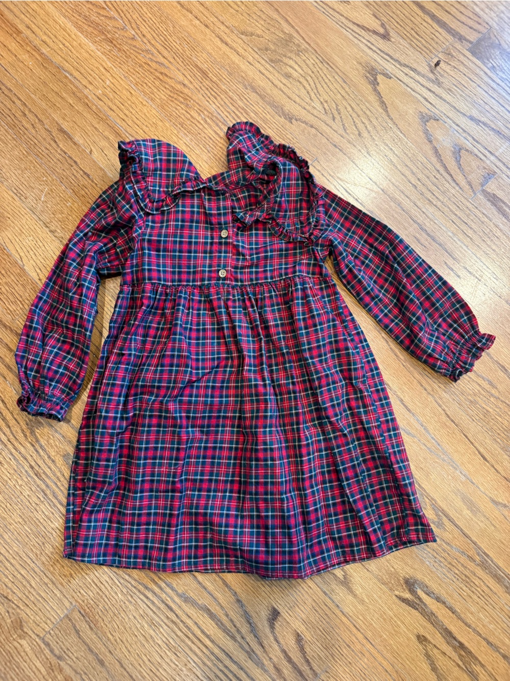 Girls collared long sleeve plaid dress
